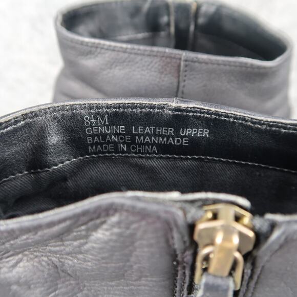 BP Shoes Womens 8.5 Booties Leather Block Heel Side Zip Black Round Toe Fashion - Picture 2 of 14